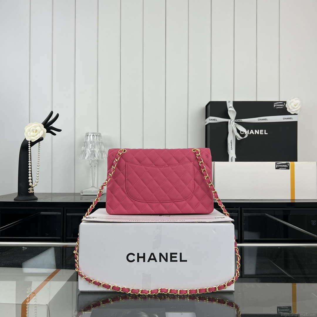 Chanel A01112 Flap Classic 11.12 Handbag Grained Calfskin & Gold-Tone Metal Rose red
