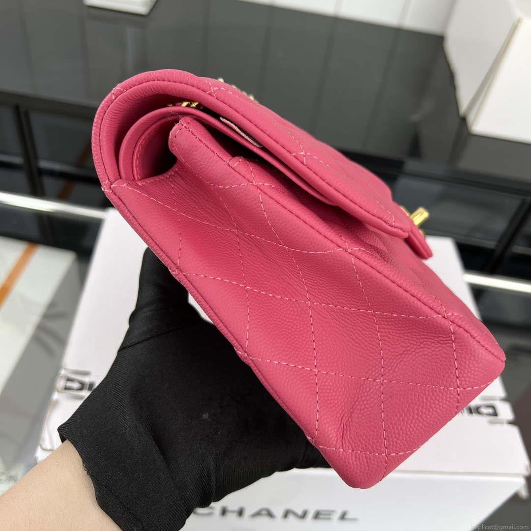 Chanel A01112 Flap Classic 11.12 Handbag Grained Calfskin & Gold-Tone Metal Rose red