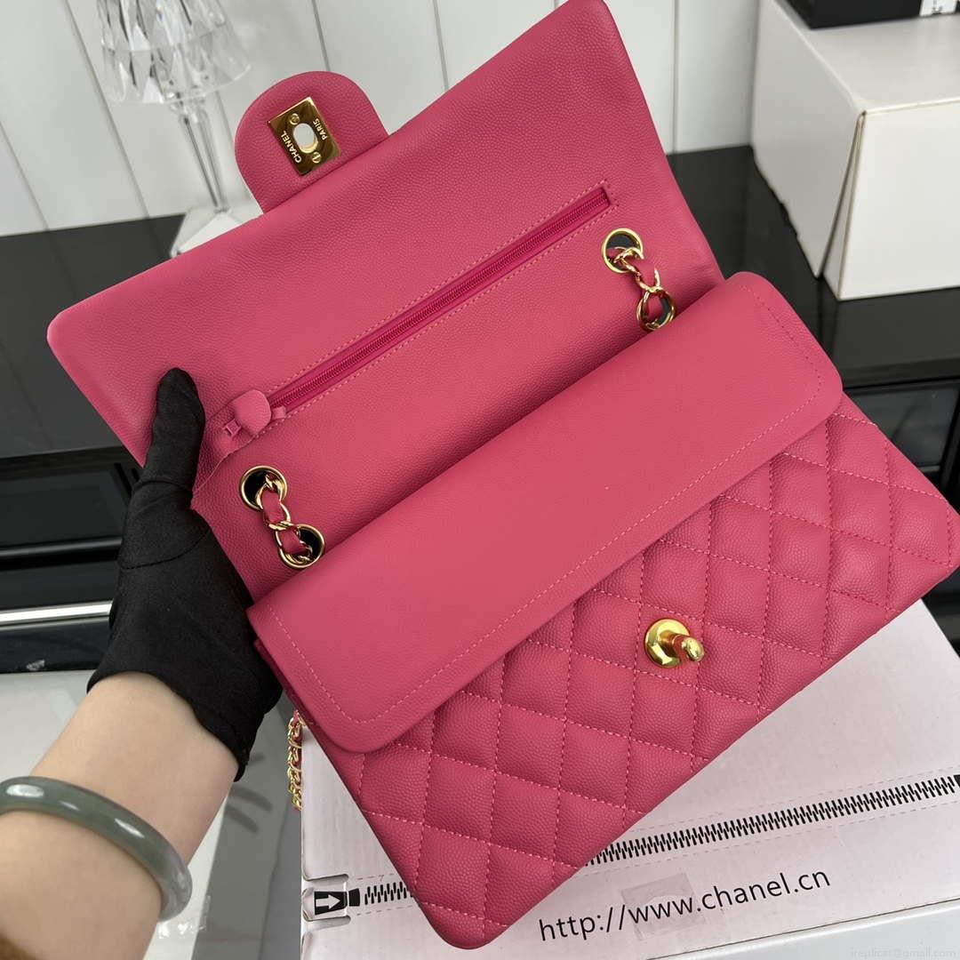 Chanel A01112 Flap Classic 11.12 Handbag Grained Calfskin & Gold-Tone Metal Rose red