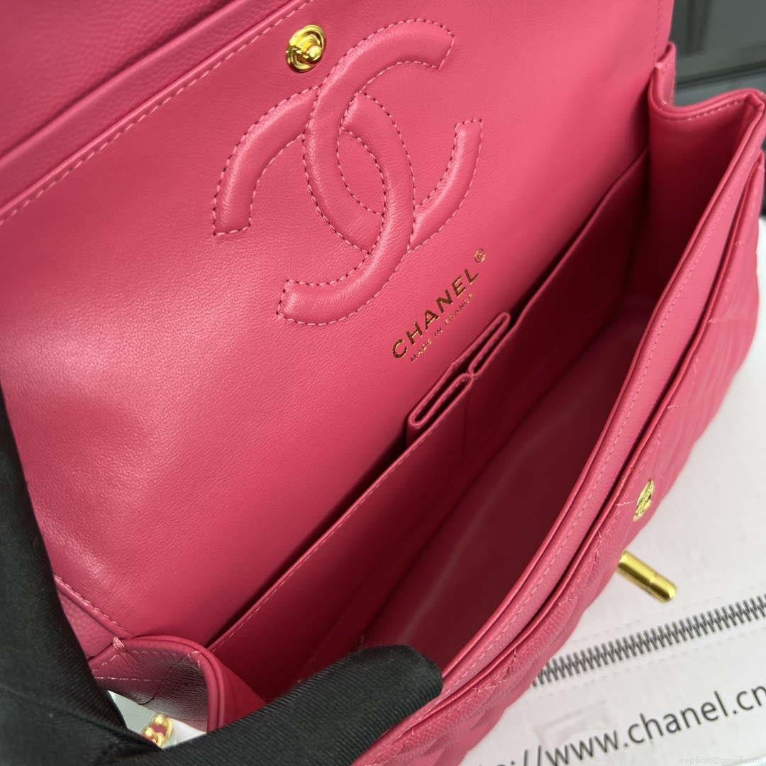 Chanel A01112 Flap Classic 11.12 Handbag Grained Calfskin & Gold-Tone Metal Rose red