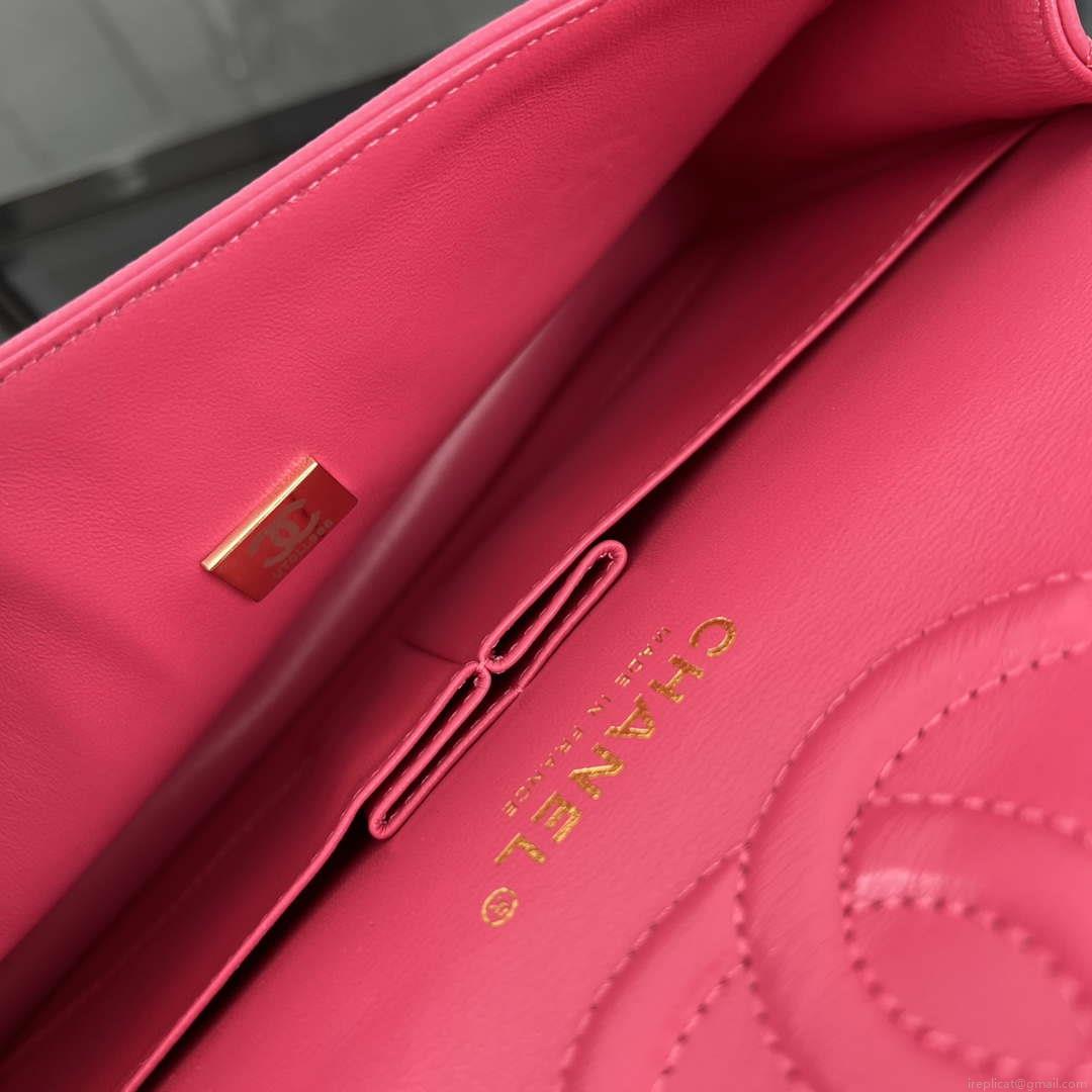 Chanel A01112 Flap Classic 11.12 Handbag Grained Calfskin & Gold-Tone Metal Rose red