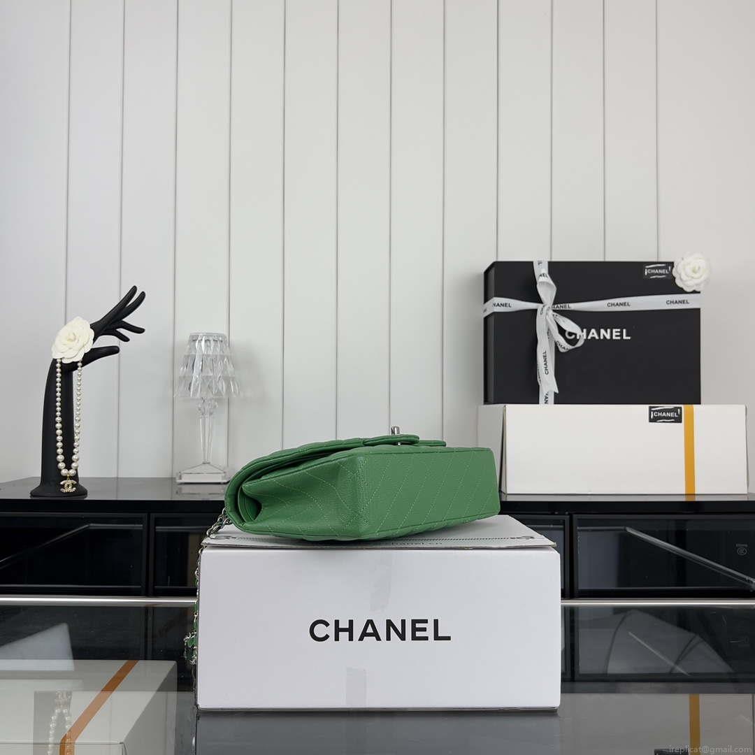 Chanel A01112 Flap Classic 11.12 Handbag Grained Calfskin & Silver-Tone Metal Kelly Green