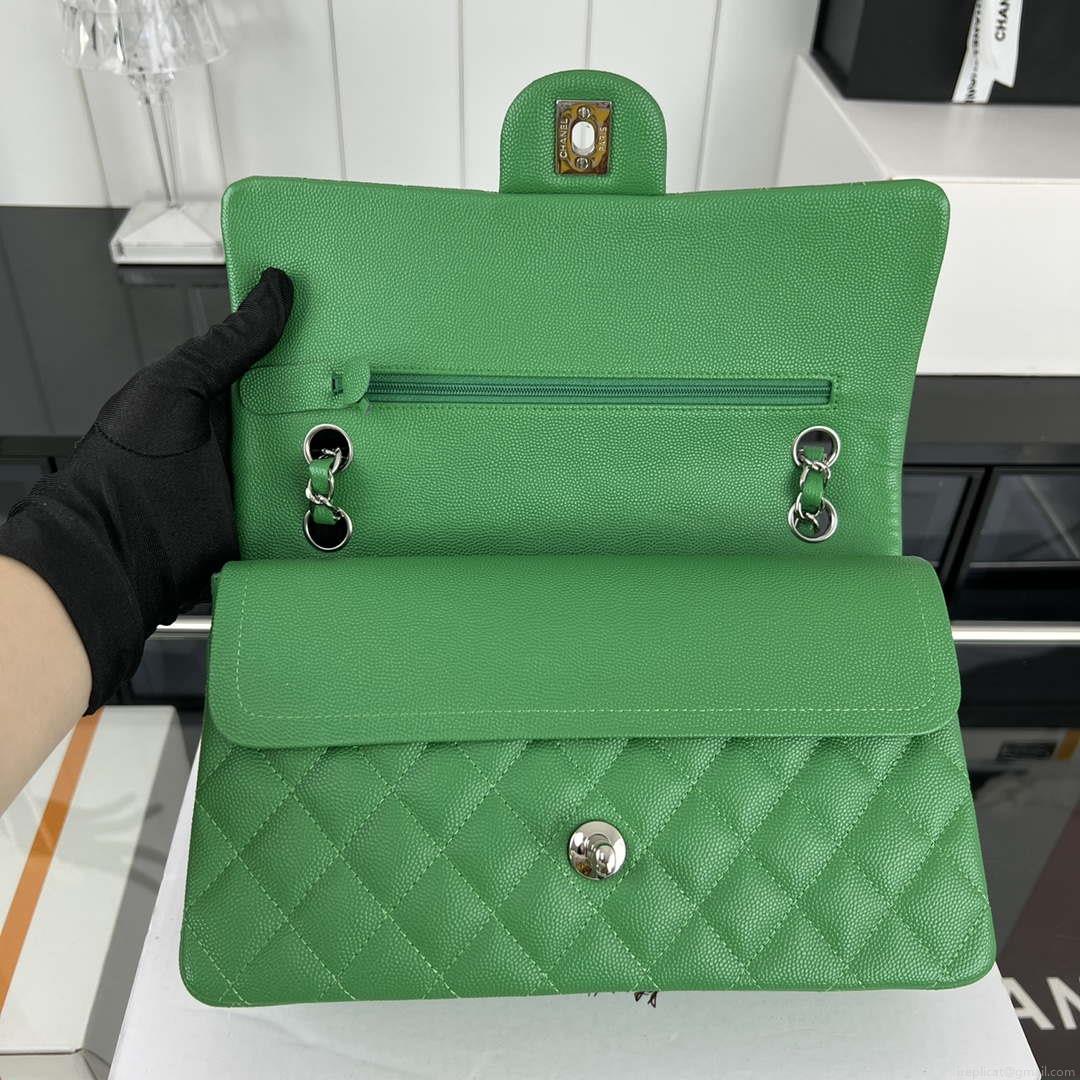 Chanel A01112 Flap Classic 11.12 Handbag Grained Calfskin & Silver-Tone Metal Kelly Green