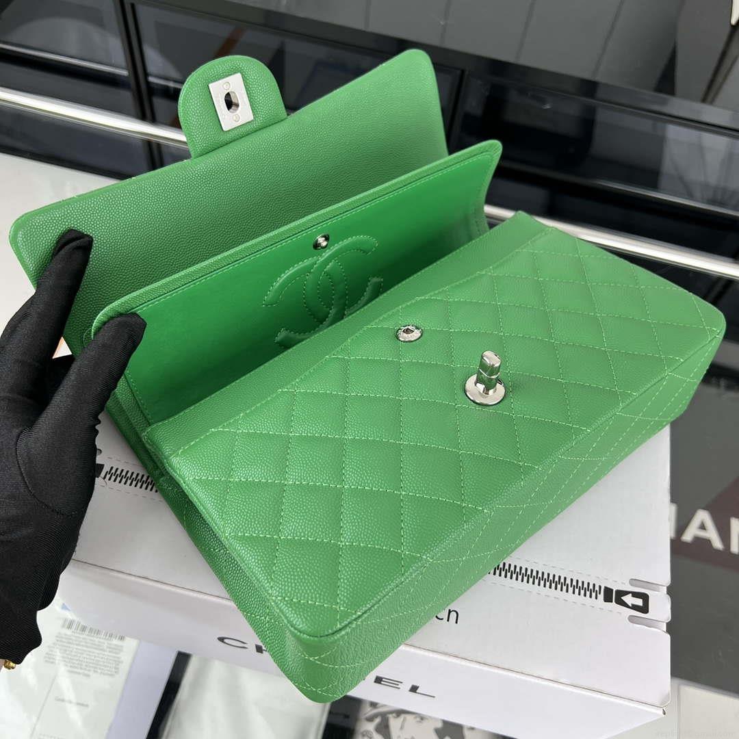 Chanel A01112 Flap Classic 11.12 Handbag Grained Calfskin & Silver-Tone Metal Kelly Green