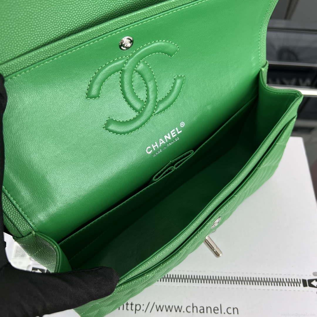 Chanel A01112 Flap Classic 11.12 Handbag Grained Calfskin & Silver-Tone Metal Kelly Green