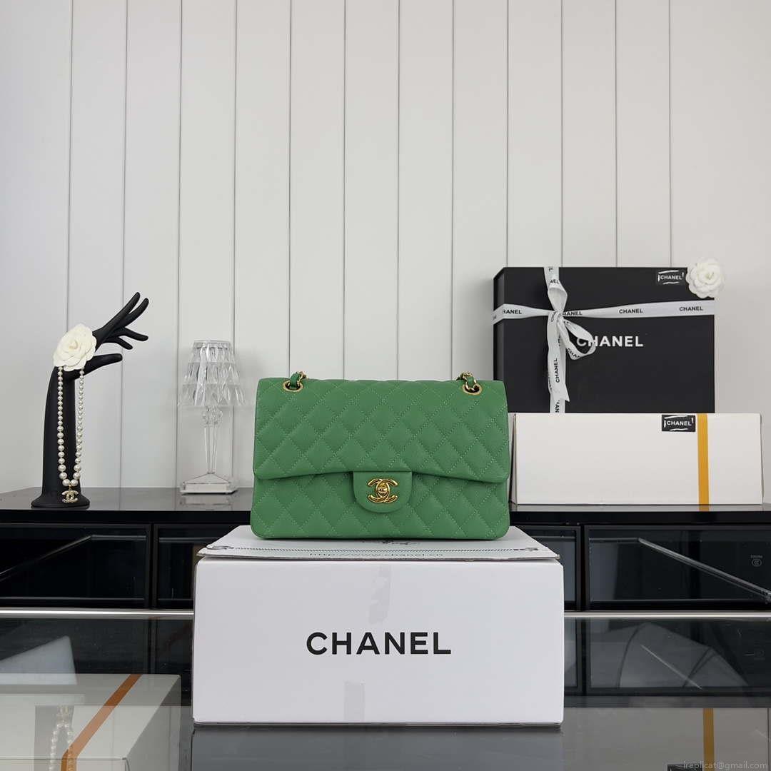 Chanel A01112 Flap Classic 11.12 Handbag Grained Calfskin & Gold-Tone Metal Kelly Green