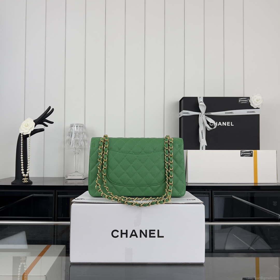 Chanel A01112 Flap Classic 11.12 Handbag Grained Calfskin & Gold-Tone Metal Kelly Green