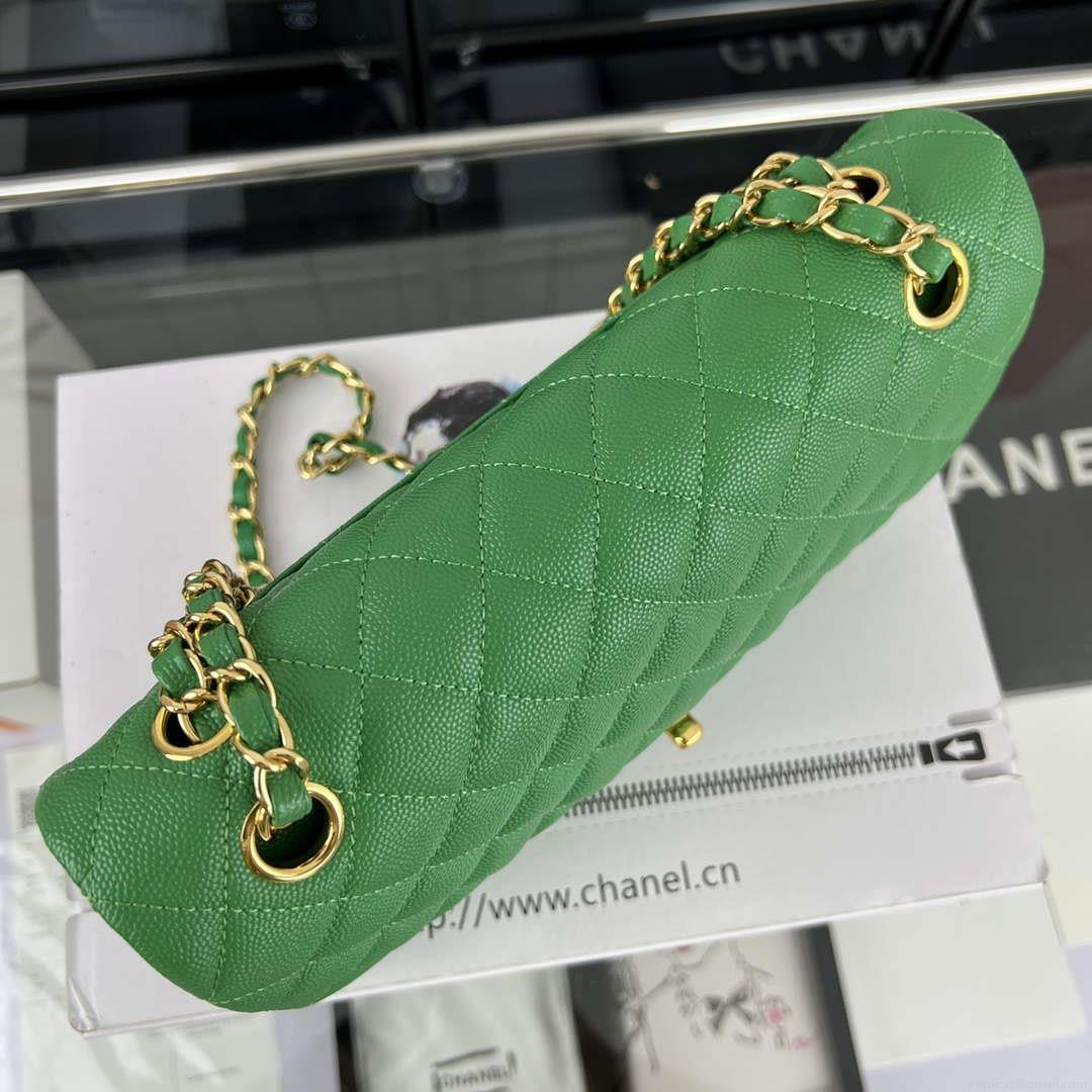 Chanel A01112 Flap Classic 11.12 Handbag Grained Calfskin & Gold-Tone Metal Kelly Green