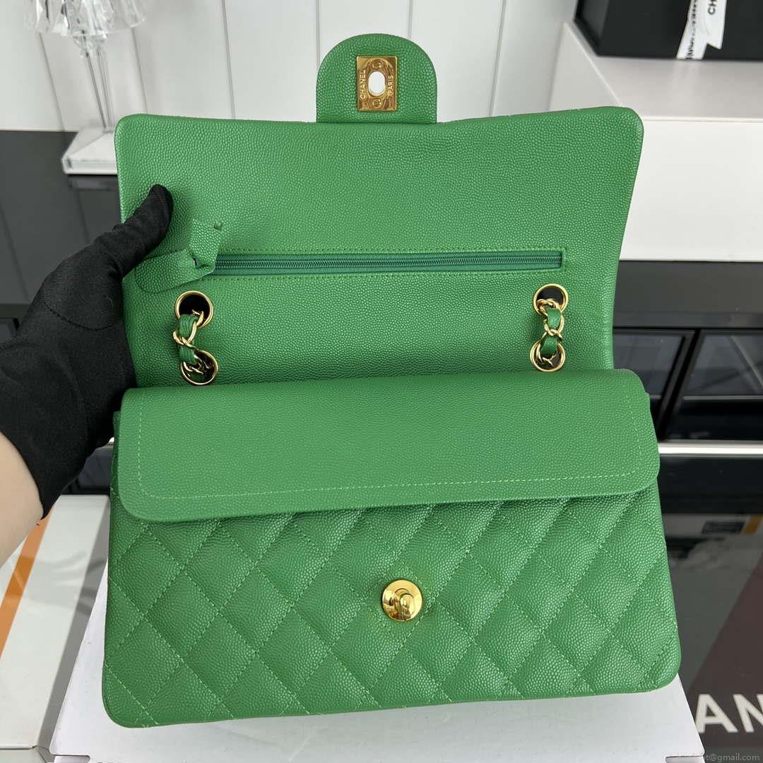 Chanel A01112 Flap Classic 11.12 Handbag Grained Calfskin & Gold-Tone Metal Kelly Green