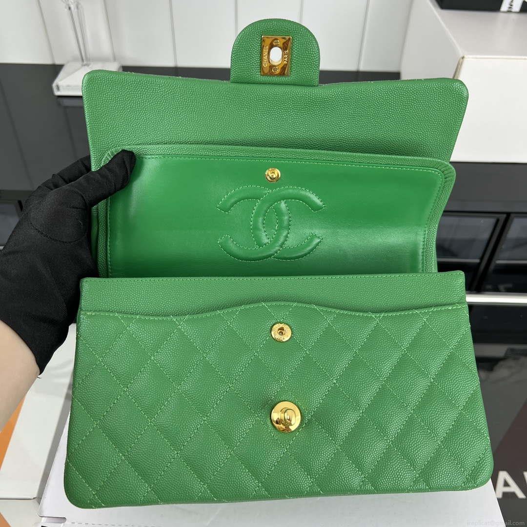 Chanel A01112 Flap Classic 11.12 Handbag Grained Calfskin & Gold-Tone Metal Kelly Green