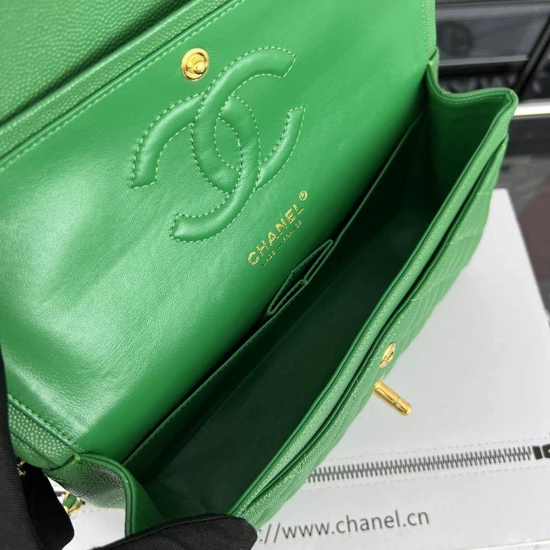 Chanel A01112 Flap Classic 11.12 Handbag Grained Calfskin & Gold-Tone Metal Kelly Green