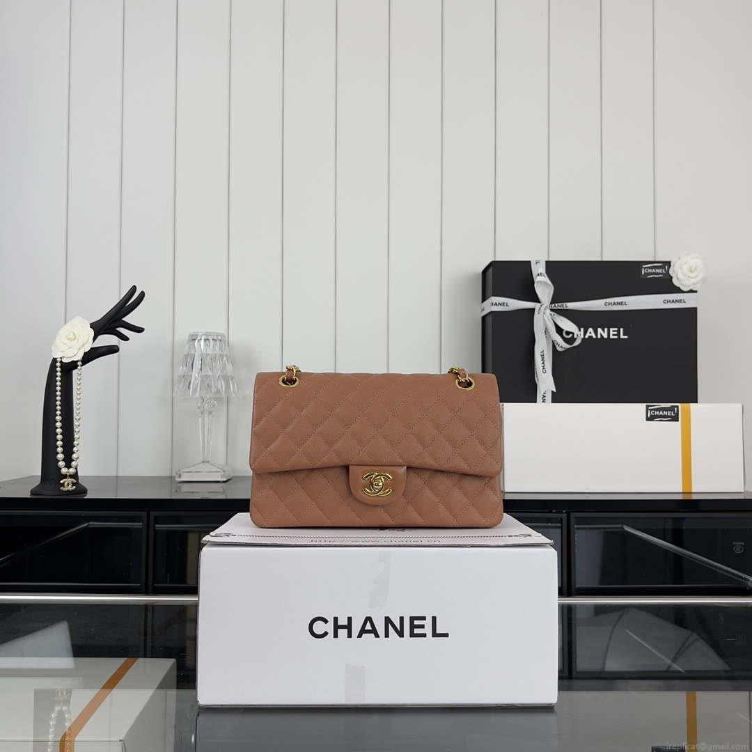 Chanel A01112 Flap Classic 11.12 Handbag Grained Calfskin & Gold-Tone Metal Brown
