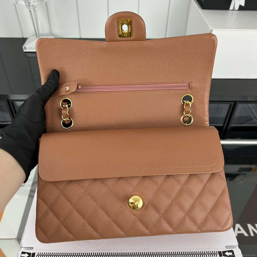 Chanel A01112 Flap Classic 11.12 Handbag Grained Calfskin & Gold-Tone Metal Brown