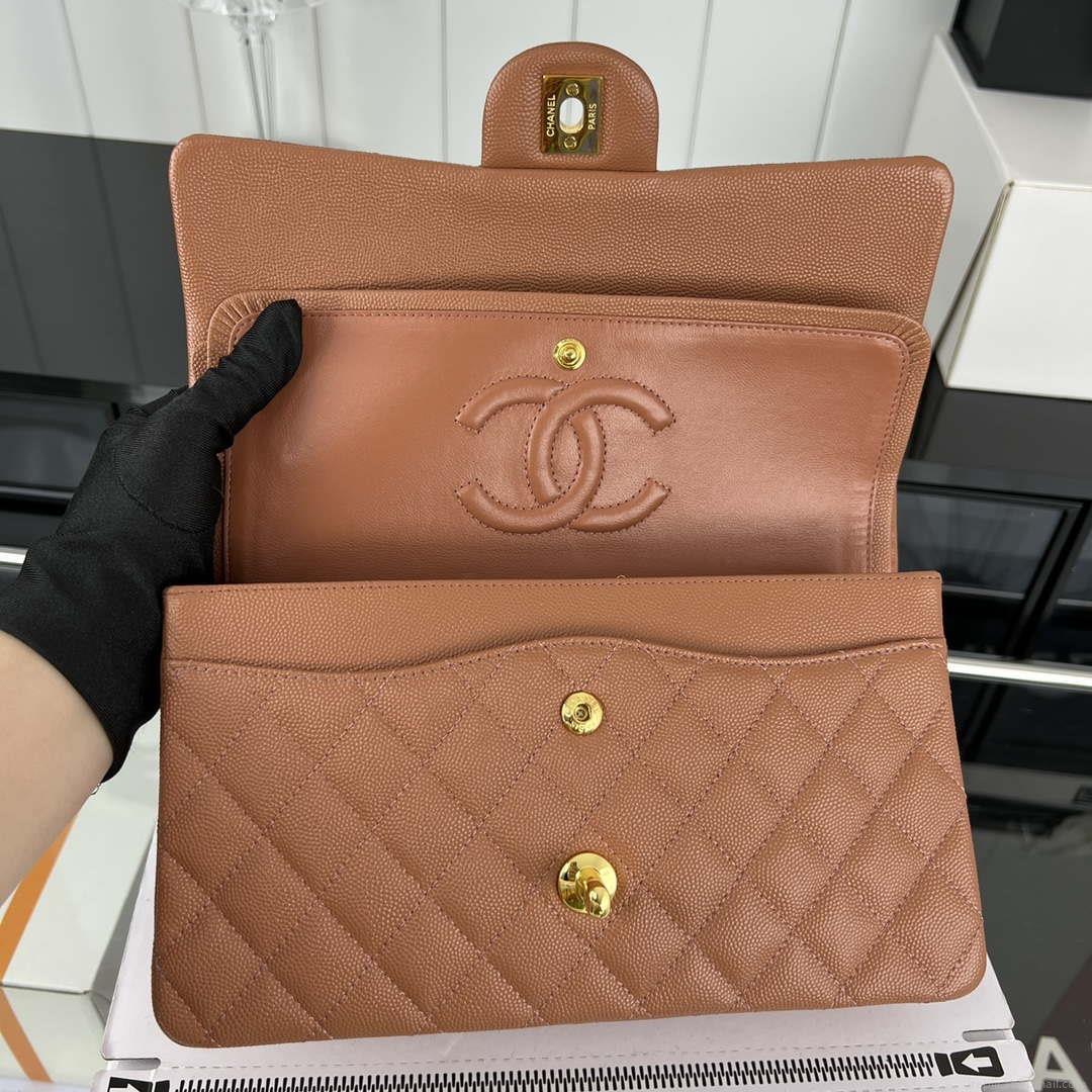 Chanel A01112 Flap Classic 11.12 Handbag Grained Calfskin & Gold-Tone Metal Brown