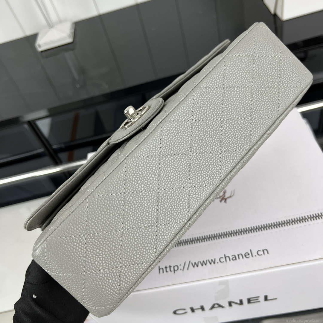 Chanel A01112 Flap Classic Handbag Grained Calfskin & Silver-Tone Metal Gray