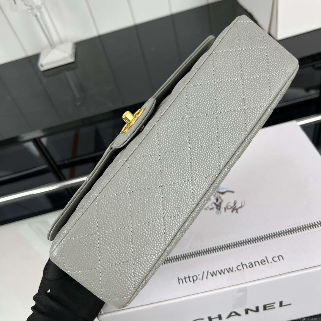 Chanel A01112 Flap Classic Handbag Grained Calfskin & Gold-Tone Metal Gray