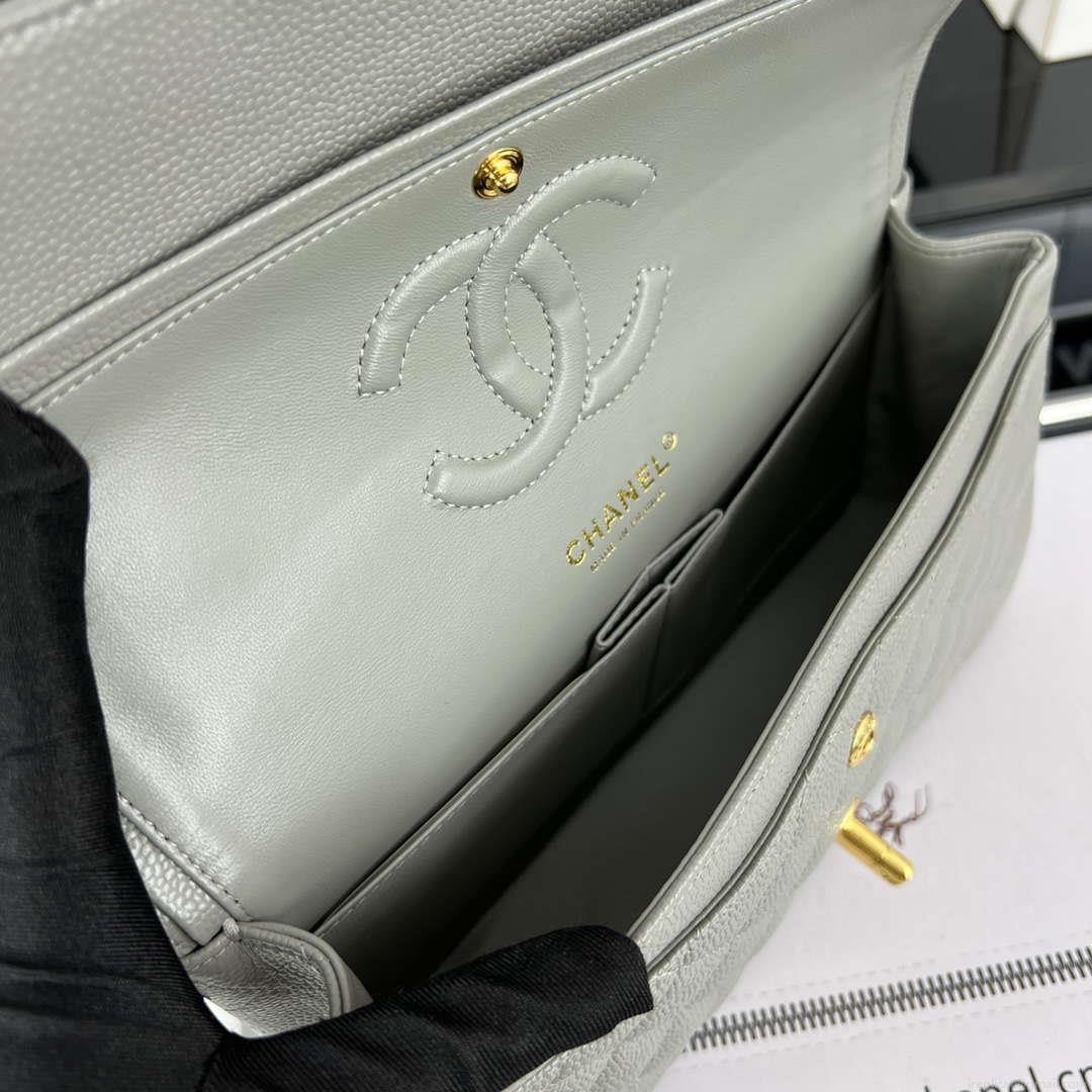 Chanel A01112 Flap Classic Handbag Grained Calfskin & Gold-Tone Metal Gray