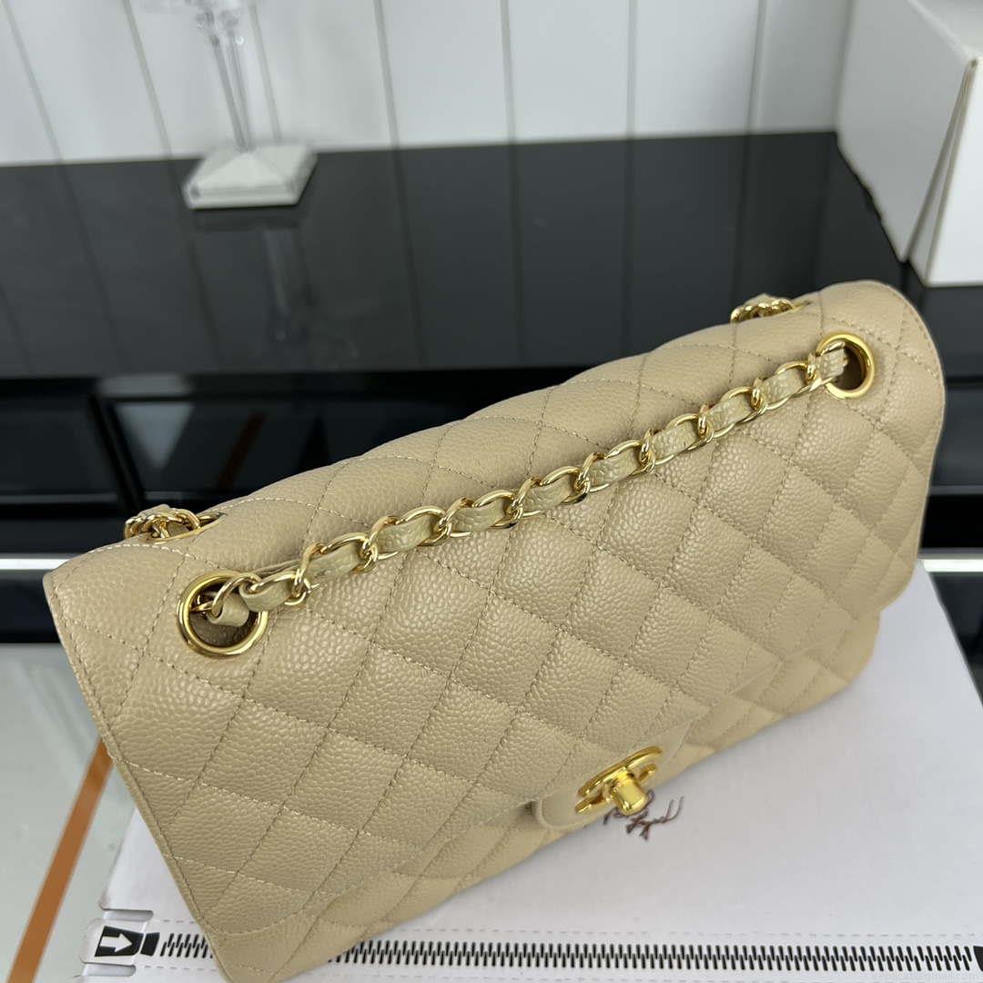 Chanel A01112 Flap Classic Handbag Grained Calfskin & Gold-Tone Metal Apricot