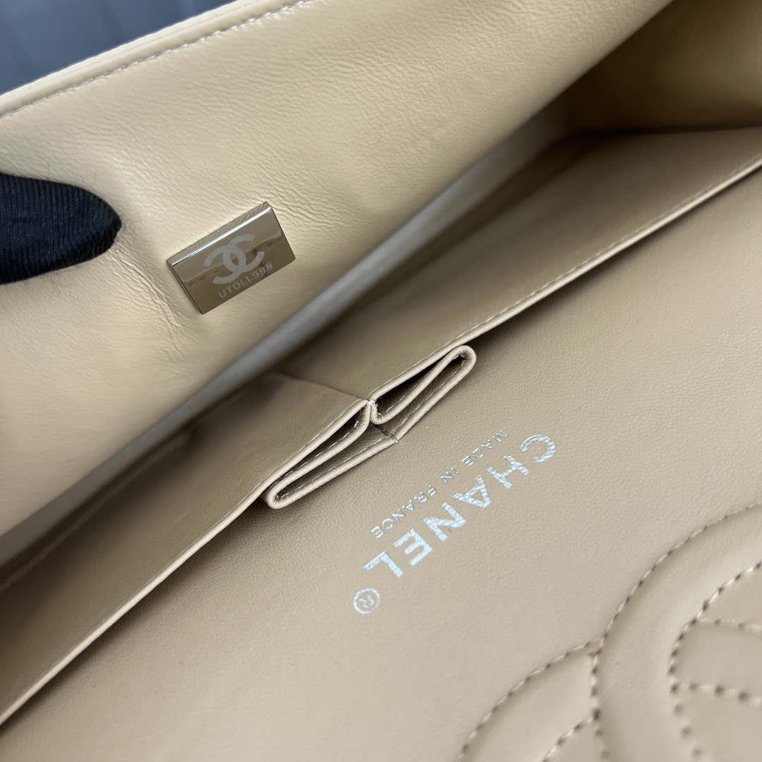 Chanel A01112 Flap Classic Handbag Grained Calfskin & Silver-Tone Metal Apricot