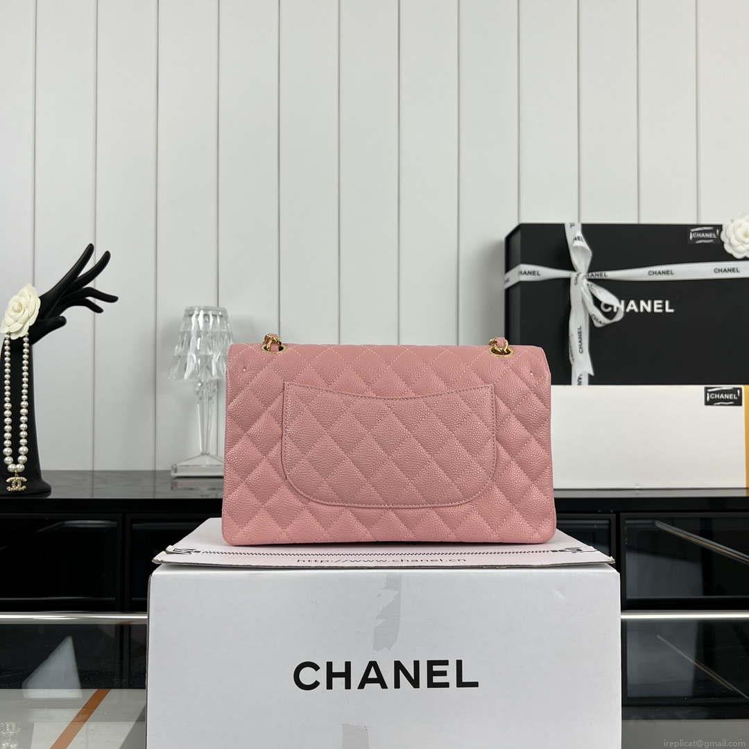 Chanel A01112 Flap Classic Handbag Grained Calfskin & Gold-Tone Metal Pink