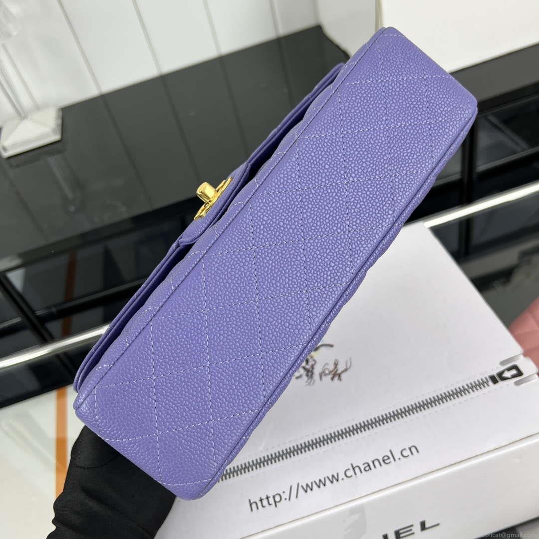 Chanel A01112 Flap Classic Handbag Grained Calfskin & Gold-Tone Metal Purple