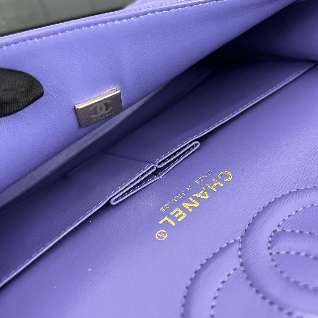Chanel A01112 Flap Classic Handbag Grained Calfskin & Gold-Tone Metal Purple