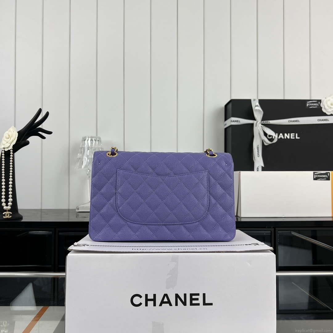 Chanel A01112 Flap Classic Handbag Grained Calfskin & Gold-Tone Metal Purple