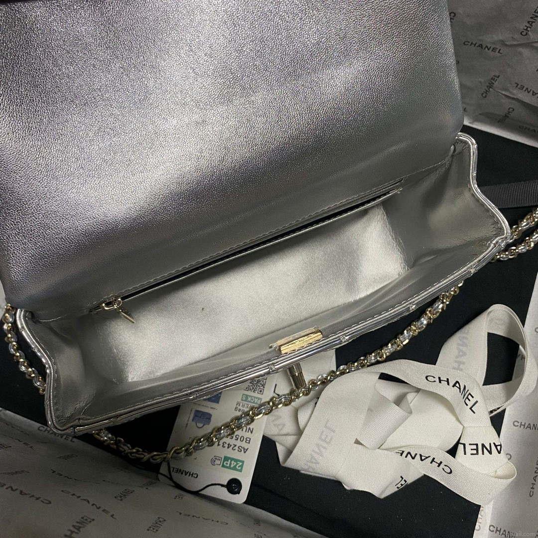 Chanel AS2431 Mini flap Mirror Calfskin Metallic Calfskin & Gold-Tone Metal Silver