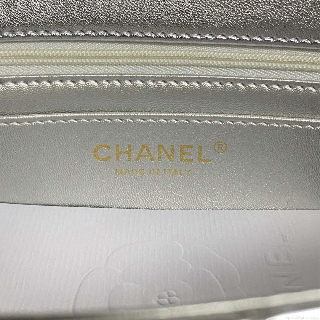Chanel AS2431 Mini flap Mirror Calfskin Metallic Calfskin & Gold-Tone Metal Silver