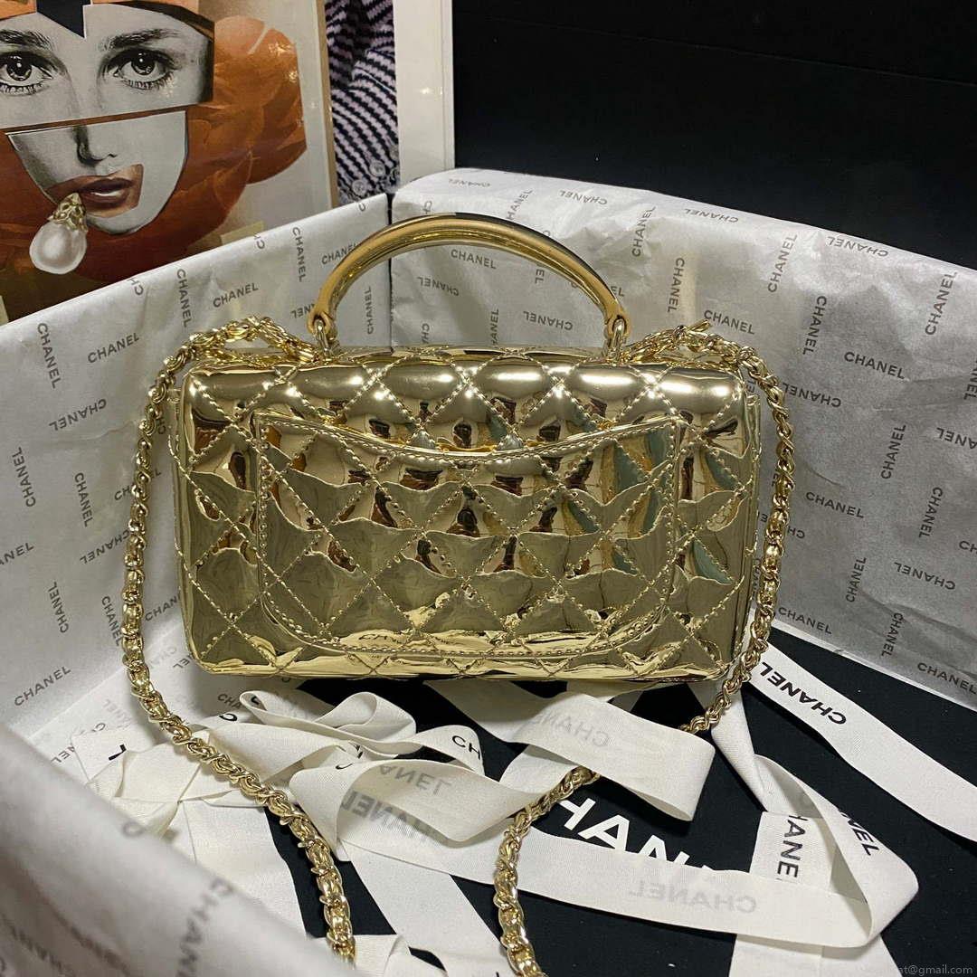 Chanel AS2431 Mini flap Mirror Calfskin Metallic Calfskin & Gold-Tone Metal Gold