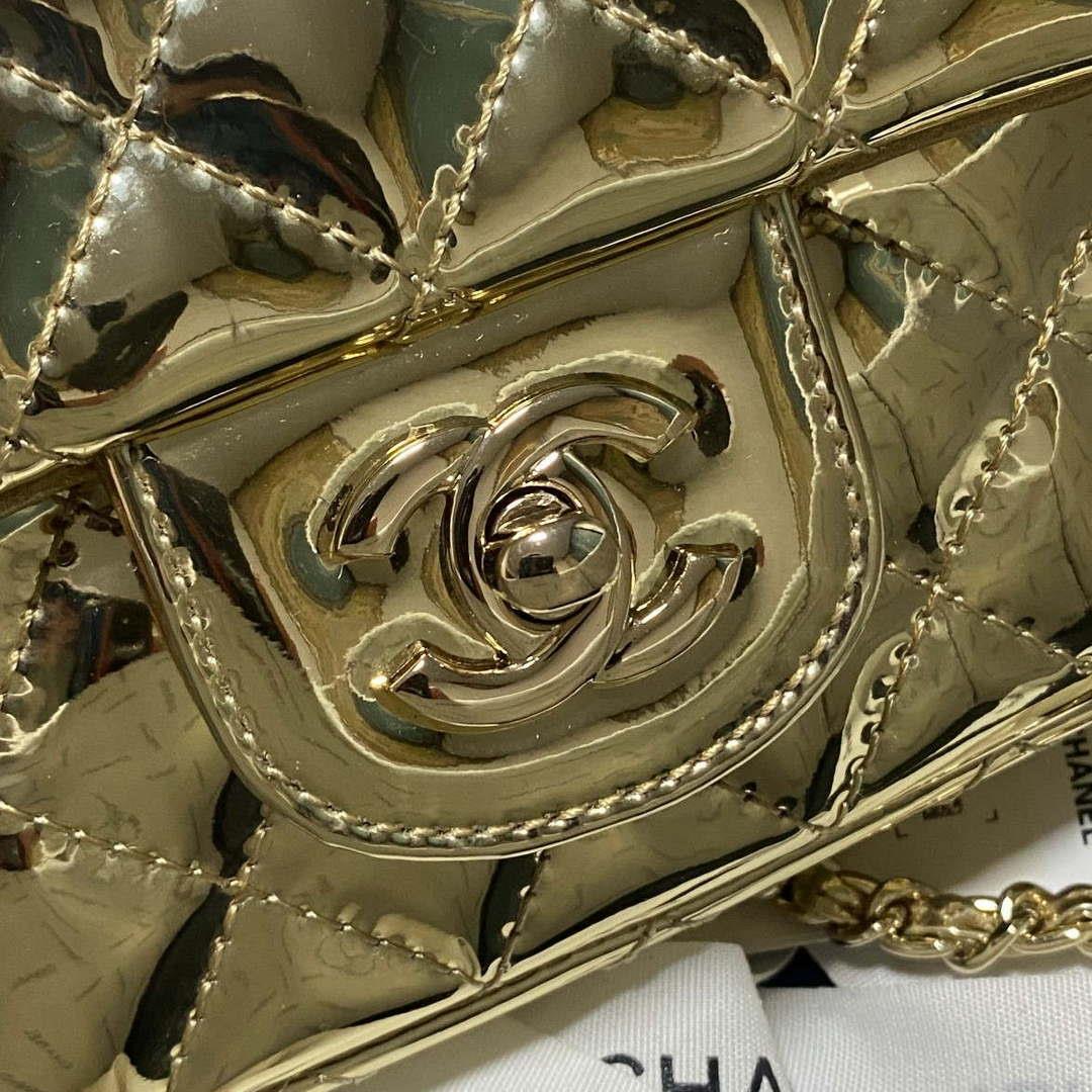 Chanel AS2431 Mini flap Mirror Calfskin Metallic Calfskin & Gold-Tone Metal Gold