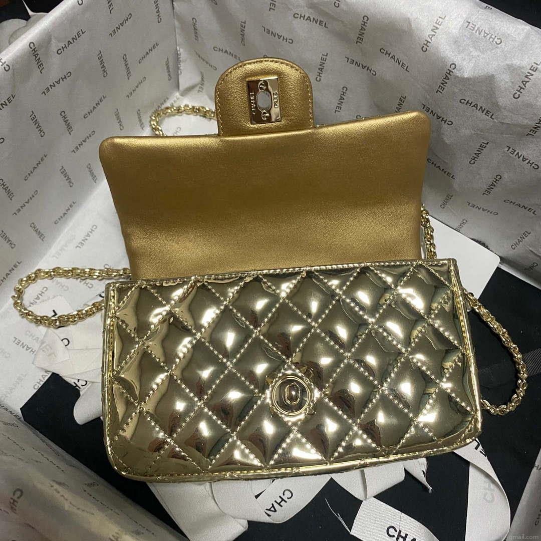 Chanel AS2431 Mini flap Mirror Calfskin Metallic Calfskin & Gold-Tone Metal Gold