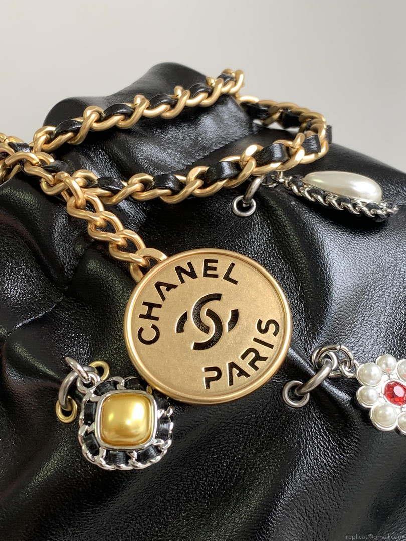 Chanel AS3980 22 Mini Handbag Black Calfskin & Gold-Tone Metal