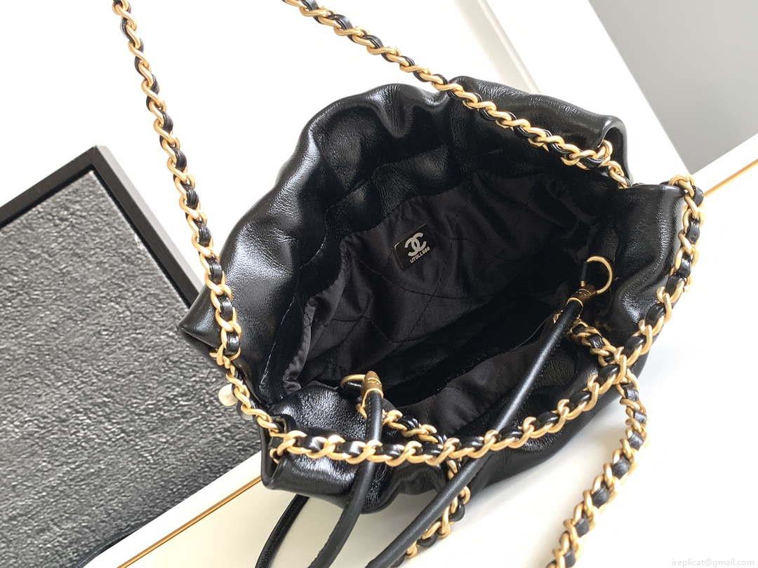 Chanel AS3980 22 Mini Handbag Black Calfskin & Gold-Tone Metal