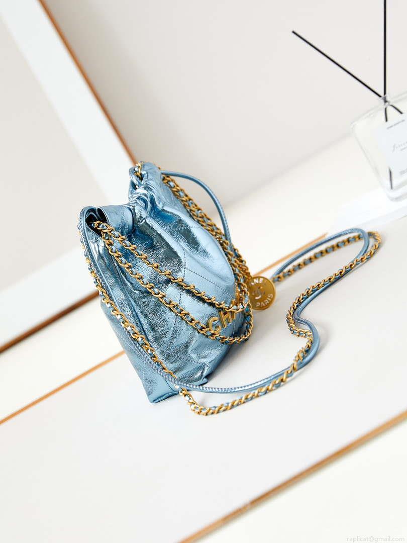 Chanel AS3980 22 Mini Handbag Fantasy color Calfskin & Gold-Tone Metal Blue