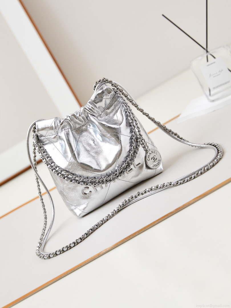 Chanel AS3980 22 Mini Handbag Fantasy color Calfskin & Silver-Tone Metal Silver
