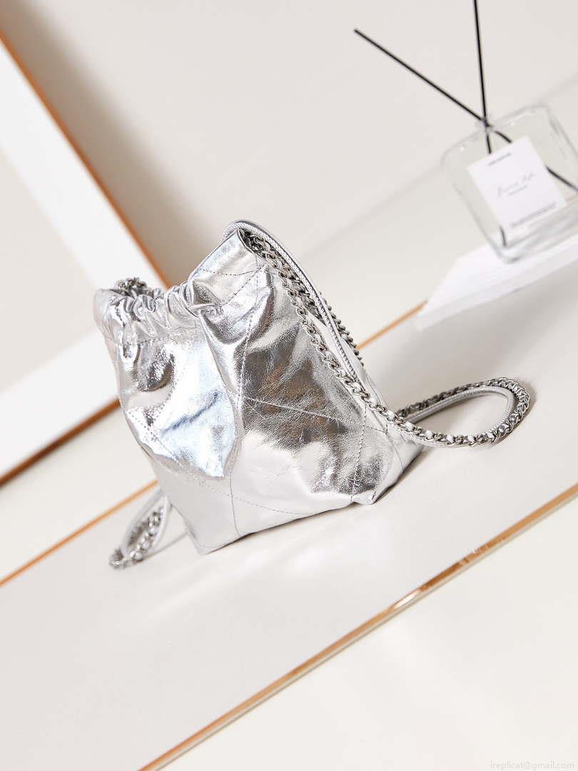 Chanel AS3980 22 Mini Handbag Fantasy color Calfskin & Silver-Tone Metal Silver