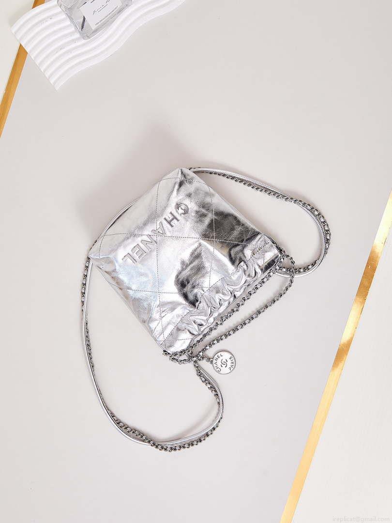 Chanel AS3980 22 Mini Handbag Fantasy color Calfskin & Silver-Tone Metal Silver