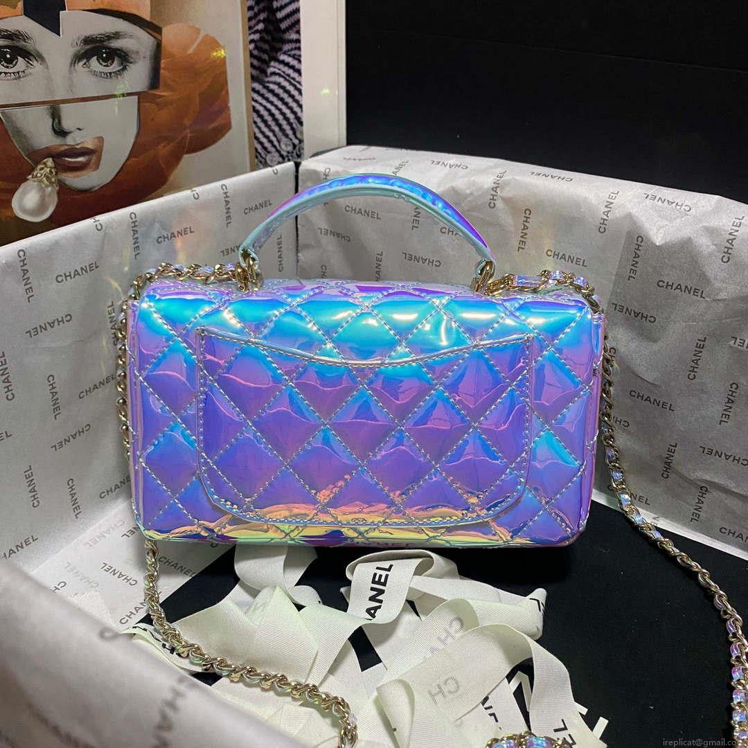 Chanel AS2431 Mini flap Fantasy Mirror Calfskin & Gold-Tone Metal Blue