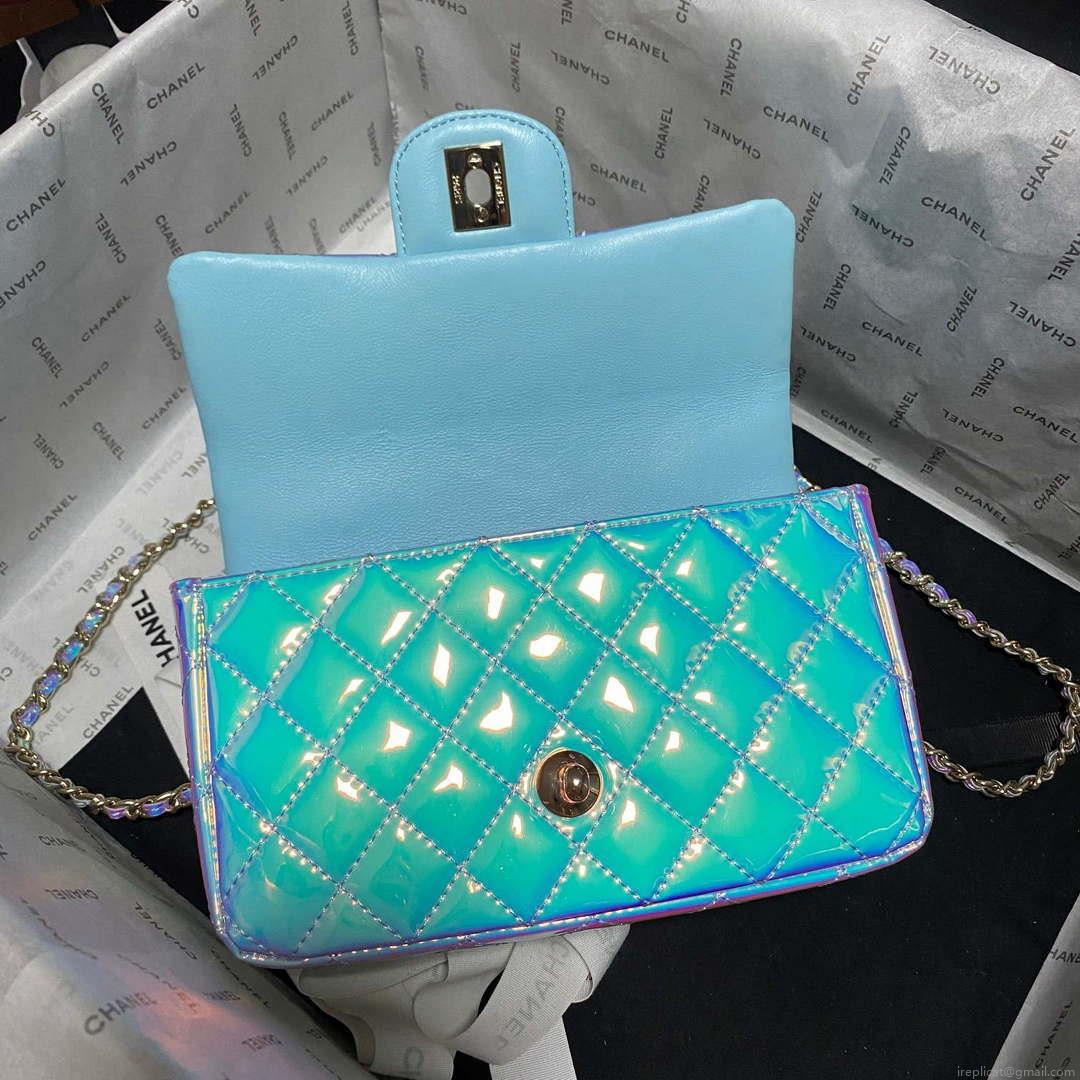 Chanel AS2431 Mini flap Fantasy Mirror Calfskin & Gold-Tone Metal Blue