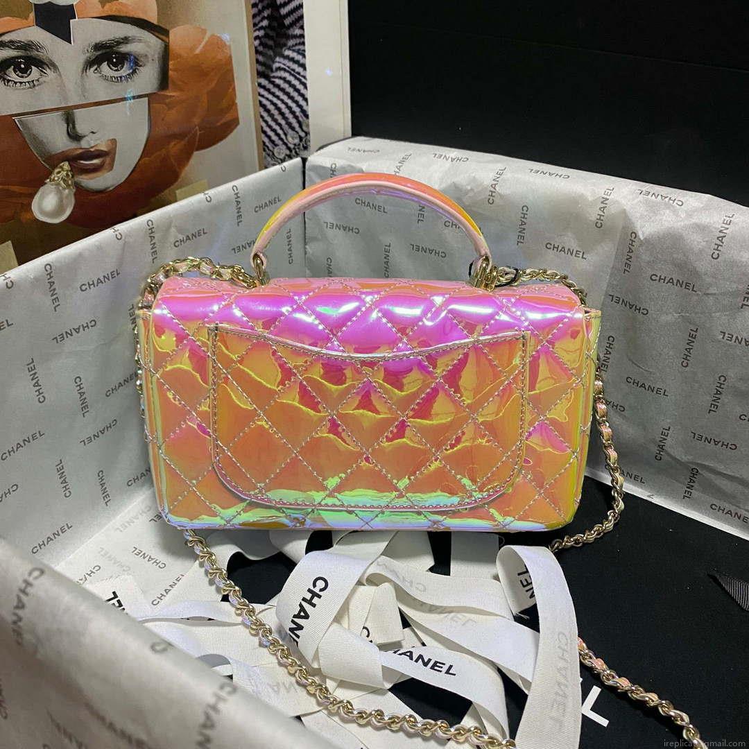 Chanel AS2431 Mini flap Fantasy Mirror Calfskin & Gold-Tone Metal Pink