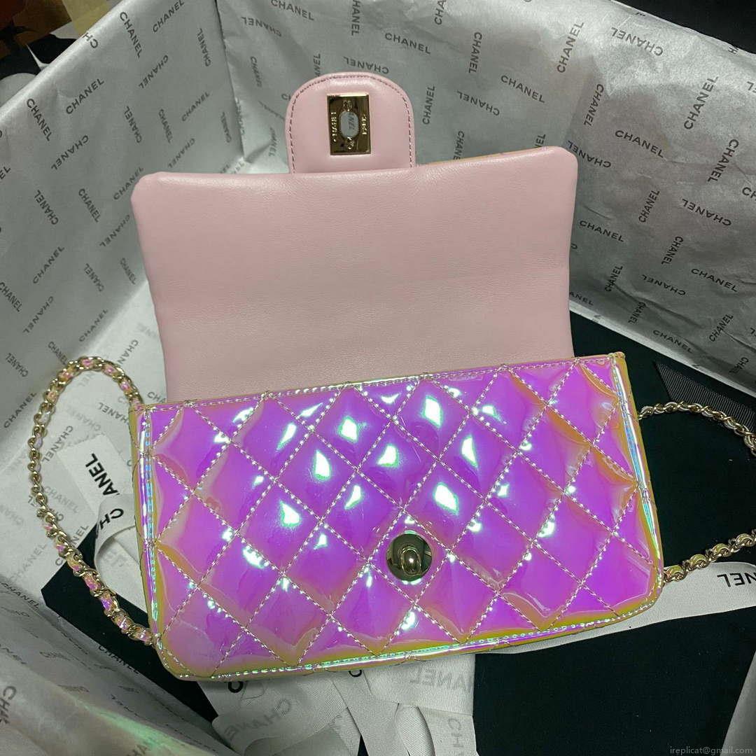 Chanel AS2431 Mini flap Fantasy Mirror Calfskin & Gold-Tone Metal Pink