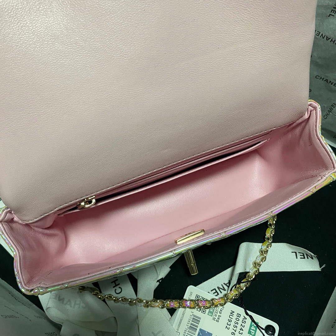 Chanel AS2431 Mini flap Fantasy Mirror Calfskin & Gold-Tone Metal Pink