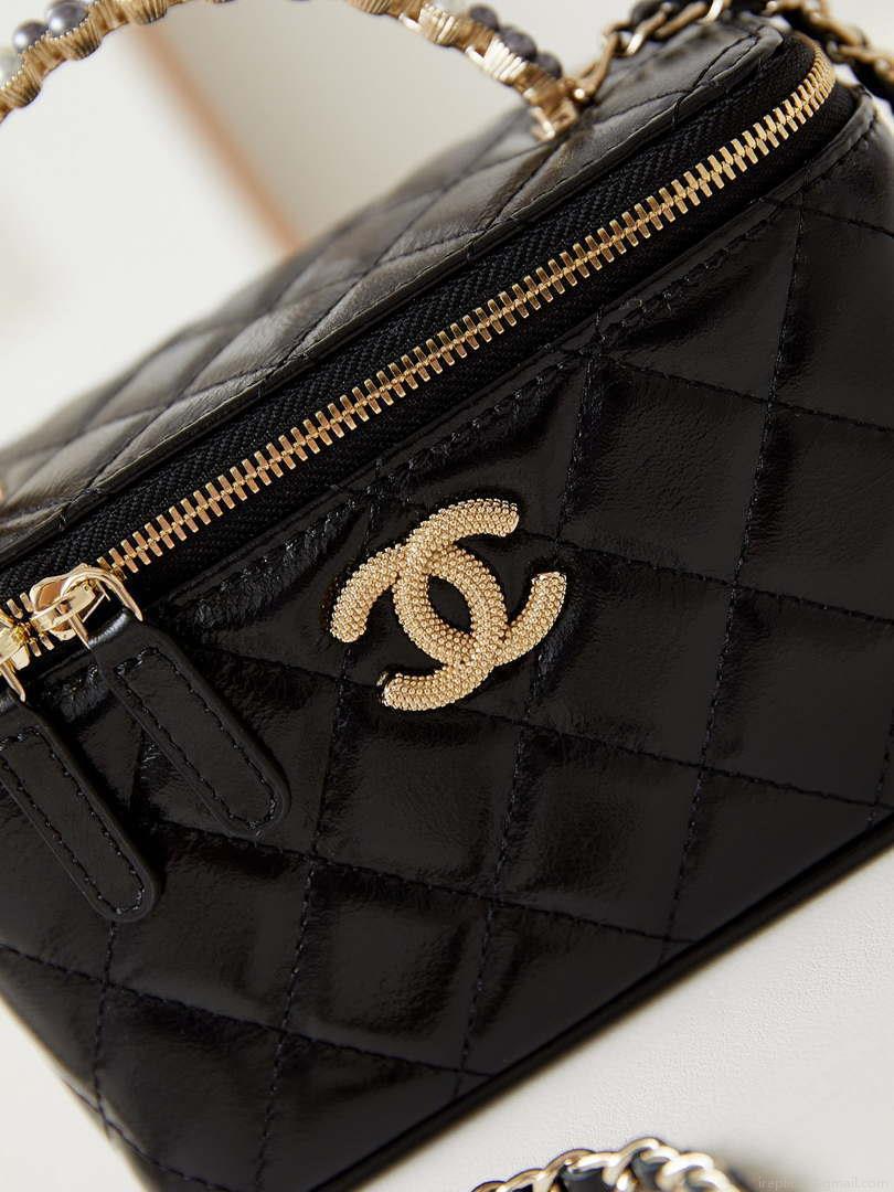 Chanel AP3804 Clutch Lambskin Vanity Box bag With Pearl handle Black