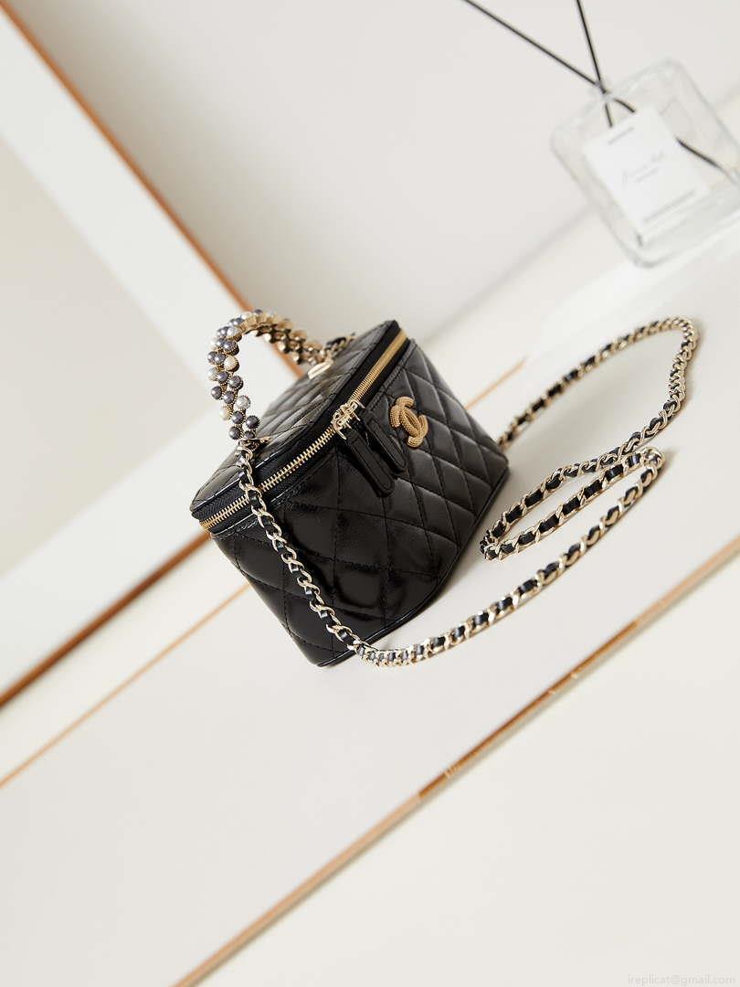 Chanel AP3804 Clutch Lambskin Vanity Box bag With Pearl handle Black