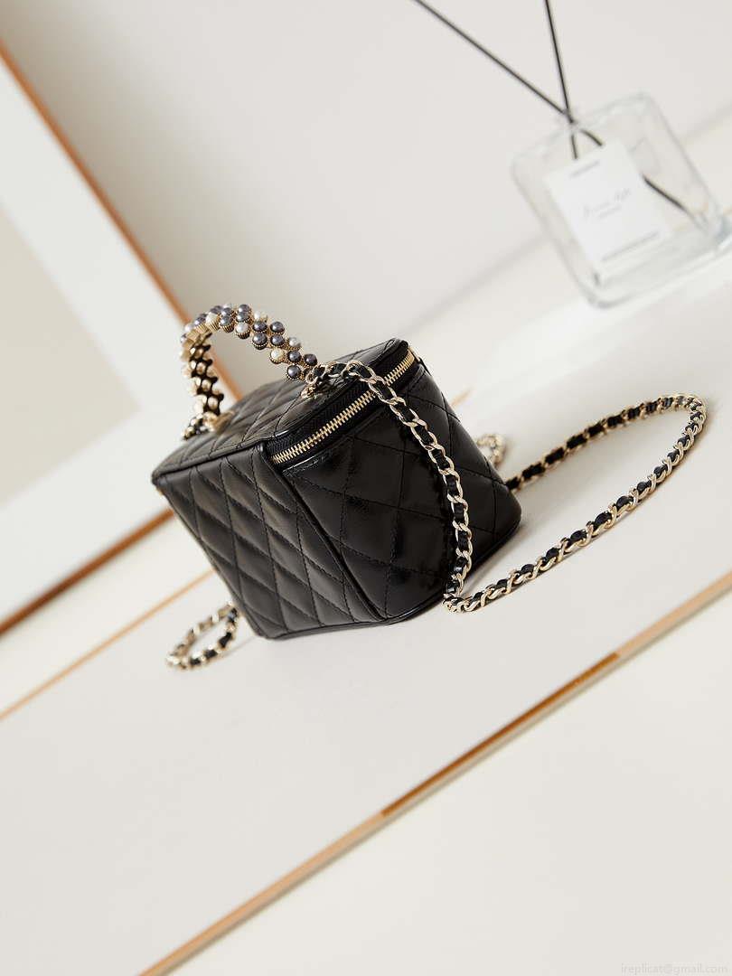 Chanel AP3804 Clutch Lambskin Vanity Box bag With Pearl handle Black