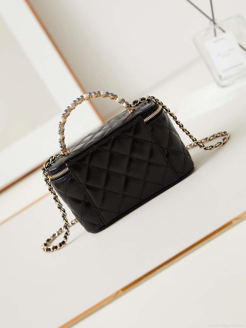 Chanel AP3804 Clutch Lambskin Vanity Box bag With Pearl handle Black