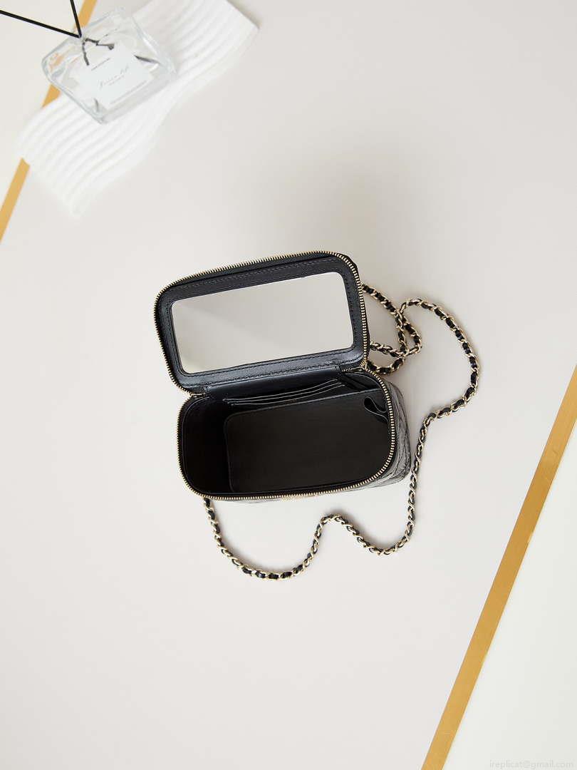 Chanel AP3804 Clutch Lambskin Vanity Box bag With Pearl handle Black