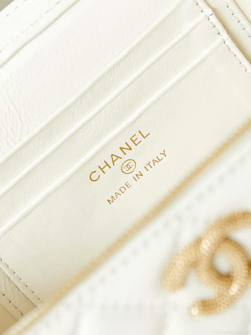 Chanel AP3804 Clutch Lambskin Vanity Box bag With Pearl handle White