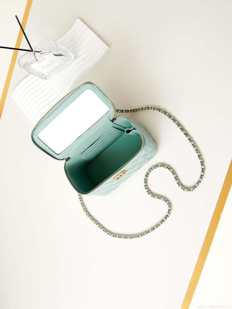 Chanel AP3804 Clutch Lambskin Vanity Box bag With Pearl handle Green